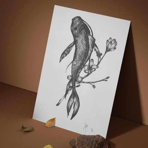 Fish and Cherry Blossom Tattoo Design - Picture 3 of 3